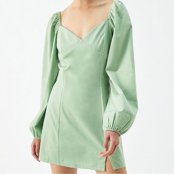 Kendall & Kylie Bustier Slit Satin Women's Mini Dress Sage Green (Size XS) - Picture 1 of 12